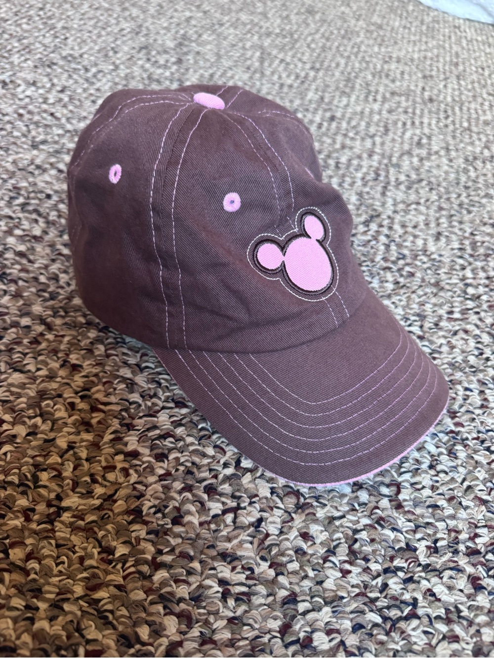 Women's Brown and Pink Baseball Cap with Mouse Patch